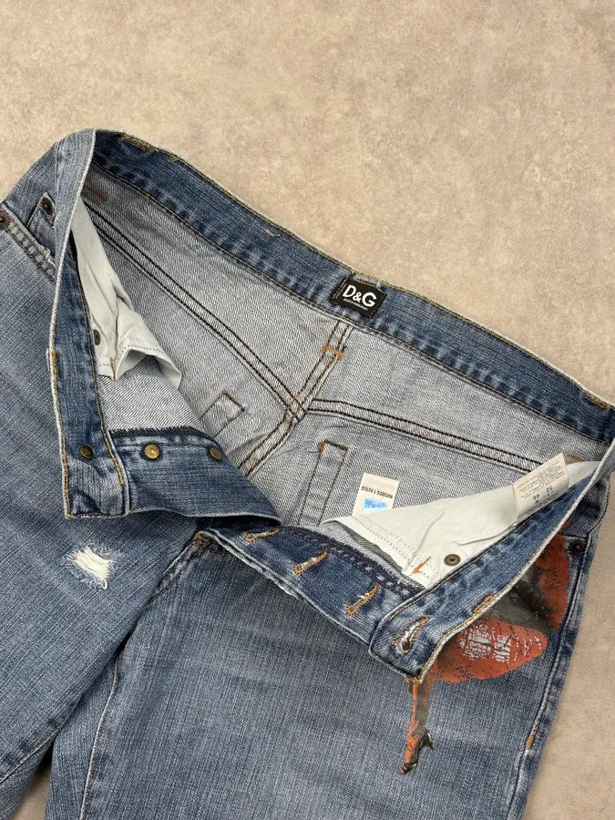 AW2004 Dolce & Gabbana Blue Denim Printed Jeans gjgInBz 8