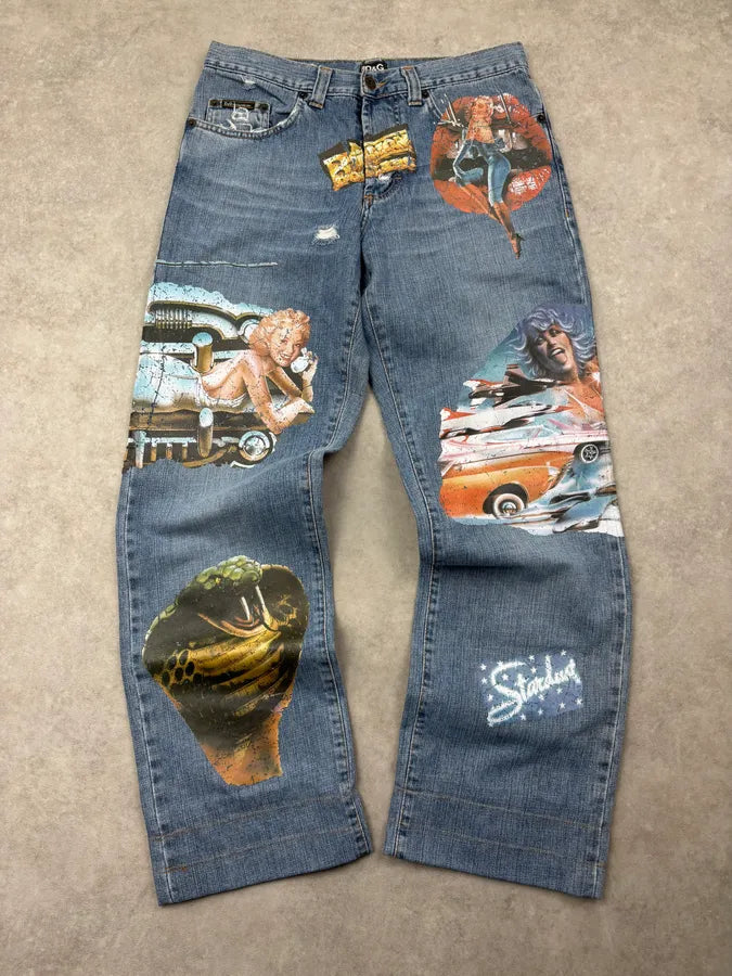 AW2004 Dolce & Gabbana Blue Denim Printed Jeans gjgInBz 0