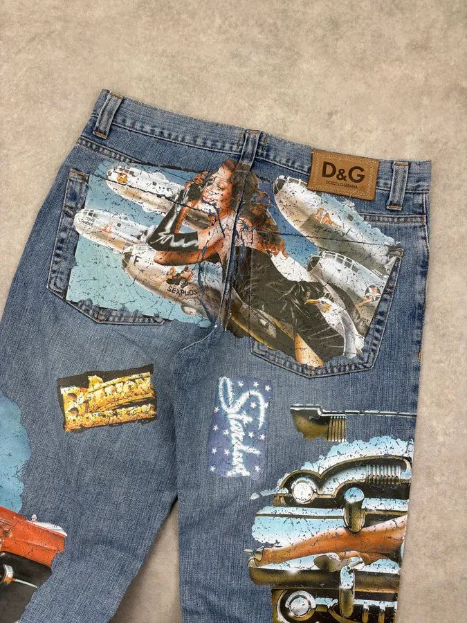 AW2004 Dolce & Gabbana Blue Denim Printed Jeans gjgInBz 6