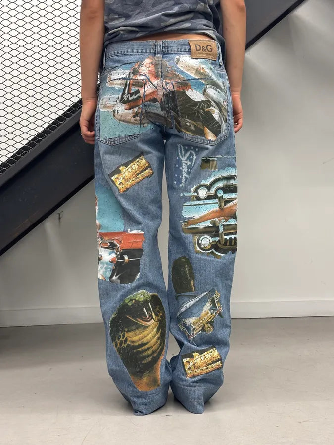 AW2004 Dolce & Gabbana Blue Denim Printed Jeans gjgInBz 3