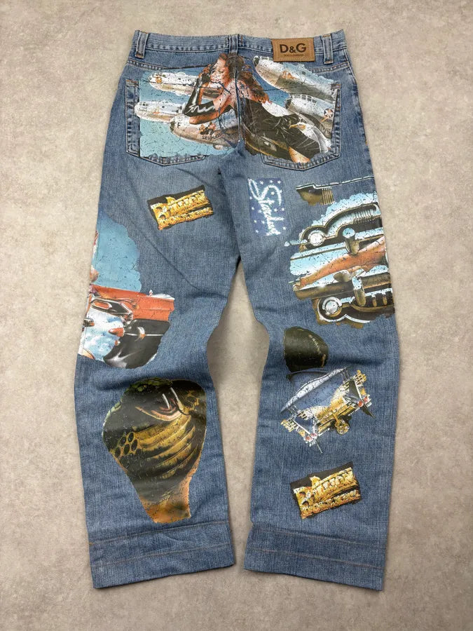 AW2004 Dolce & Gabbana Blue Denim Printed Jeans gjgInBz 5