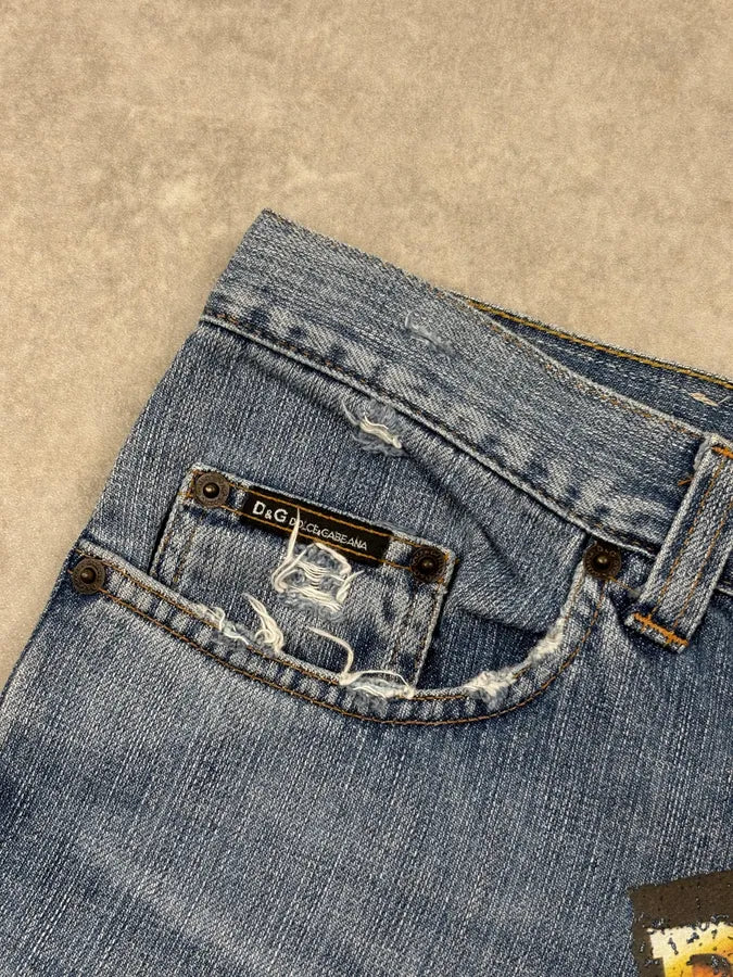 AW2004 Dolce & Gabbana Blue Denim Printed Jeans gjgInBz 11