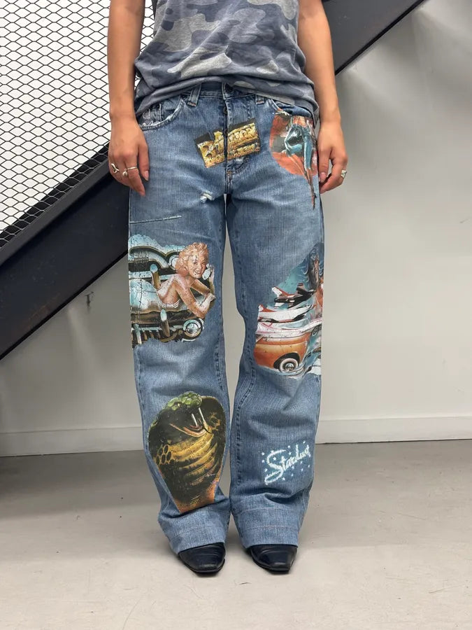 AW2004 Dolce & Gabbana Blue Denim Printed Jeans gjgInBz 1