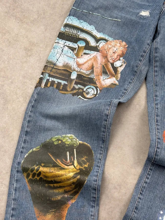 AW2004 Dolce & Gabbana Blue Denim Printed Jeans gjgInBz 9