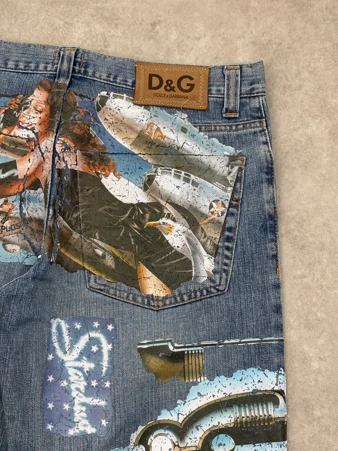 AW2004 Dolce & Gabbana Blue Denim Printed Jeans gjgInBz 7