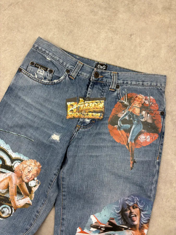 AW2004 Dolce & Gabbana Blue Denim Printed Jeans gjgInBz 4