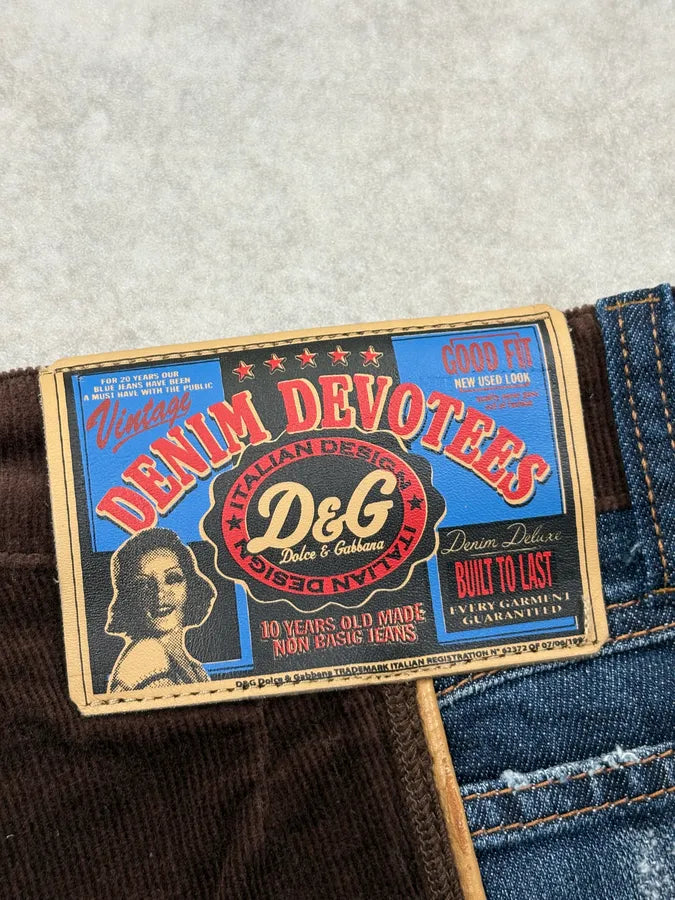 AW2006 Dolce & Gabbana Brown Corduroy & Blue Denim Shorts HsMZDlt 9