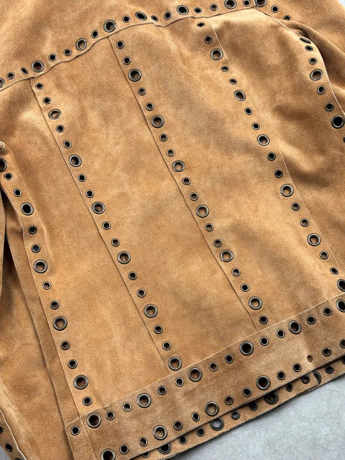 1990s Dolce & Gabbana Camel Suede Eyelet Leather Jacket aIAffyi 9