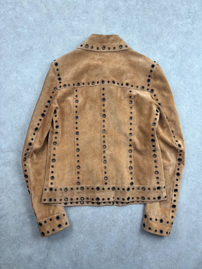 1990s Dolce & Gabbana Camel Suede Eyelet Leather Jacket aIAffyi 5