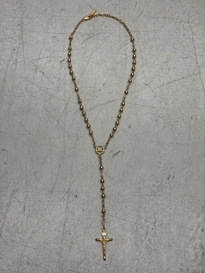 2000s Dolce & Gabbana Gold Metal Rosary Cross Necklace WVyfqeb 0