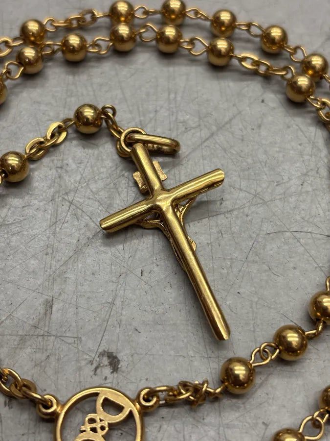 2000s Dolce & Gabbana Gold Metal Rosary Cross Necklace WVyfqeb 9
