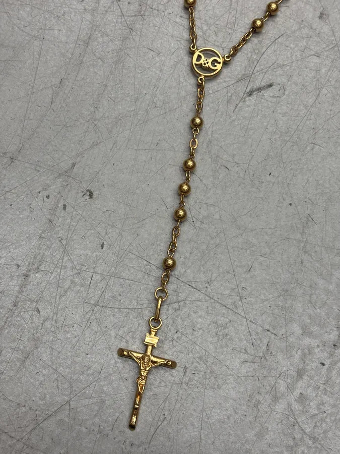 2000s Dolce & Gabbana Gold Metal Rosary Cross Necklace WVyfqeb 2