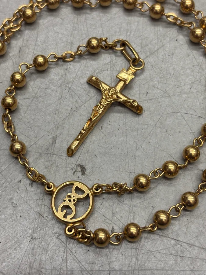 2000s Dolce & Gabbana Gold Metal Rosary Cross Necklace WVyfqeb 8