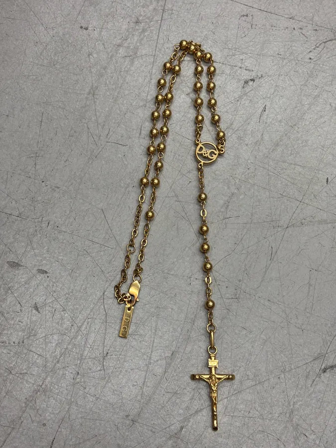 2000s Dolce & Gabbana Gold Metal Rosary Cross Necklace WVyfqeb 5