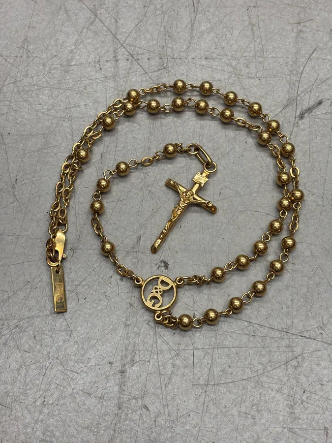2000s Dolce & Gabbana Gold Metal Rosary Cross Necklace WVyfqeb 7