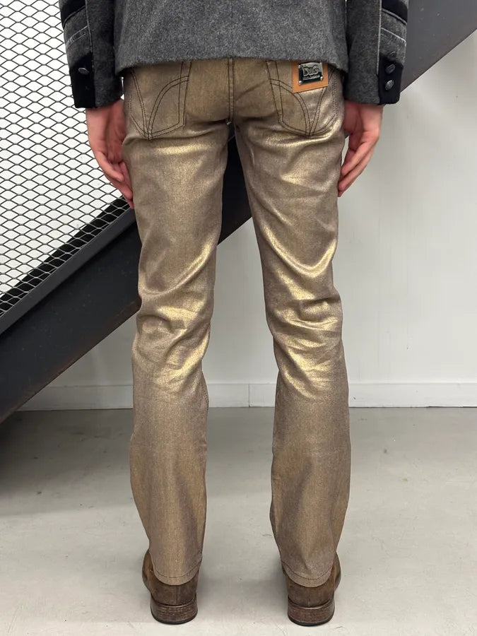 2000s Dolce & Gabbana Gold Metallic Denim Low-Rise Jeans SqwvmdP 3