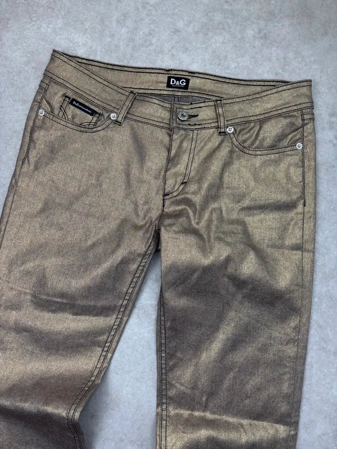 2000s Dolce & Gabbana Gold Metallic Denim Low-Rise Jeans SqwvmdP 4
