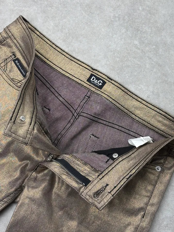 2000s Dolce & Gabbana Gold Metallic Denim Low-Rise Jeans SqwvmdP 10