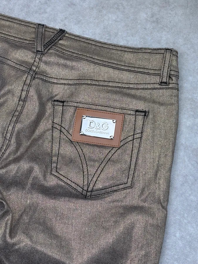 2000s Dolce & Gabbana Gold Metallic Denim Low-Rise Jeans SqwvmdP 7