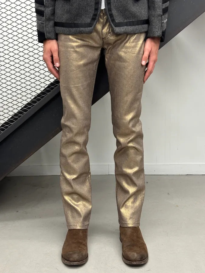 2000s Dolce & Gabbana Gold Metallic Denim Low-Rise Jeans SqwvmdP 1
