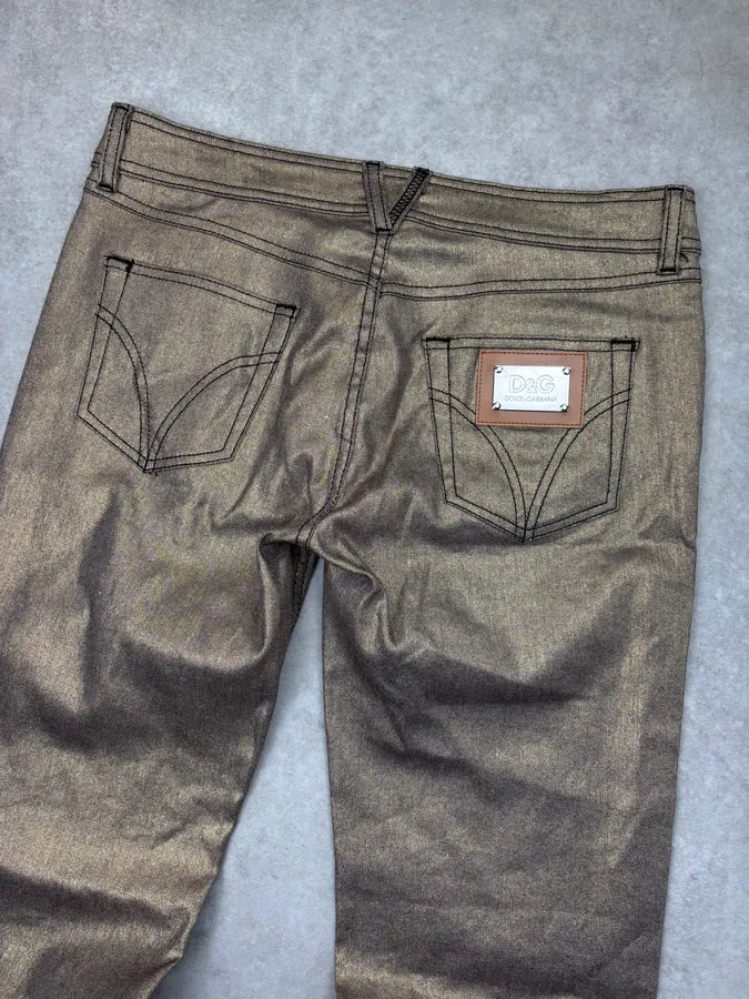 2000s Dolce & Gabbana Gold Metallic Denim Low-Rise Jeans SqwvmdP 6