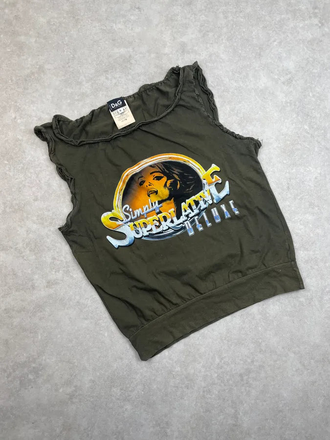 AW2003 Dolce & Gabbana Khaki Superlatin Graphic Tank Top ZjqCFYe 3