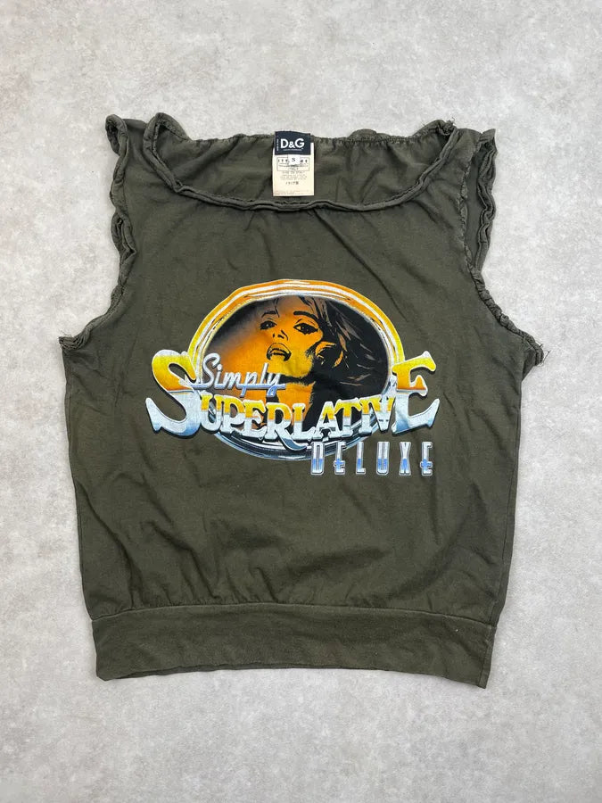 AW2003 Dolce & Gabbana Khaki Superlatin Graphic Tank Top ZjqCFYe 0