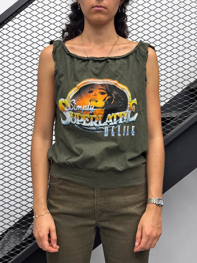 AW2003 Dolce & Gabbana Khaki Superlatin Graphic Tank Top ZjqCFYe 1