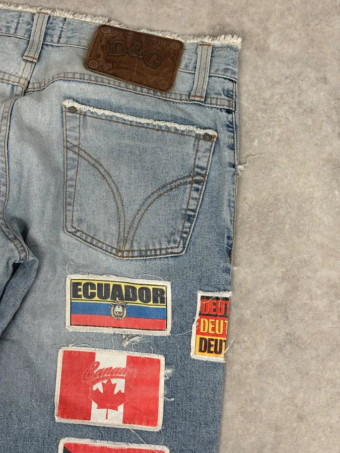 AW2004 Dolce & Gabbana Light Blue Denim International Flag Patch Jeans GqttpXY 7