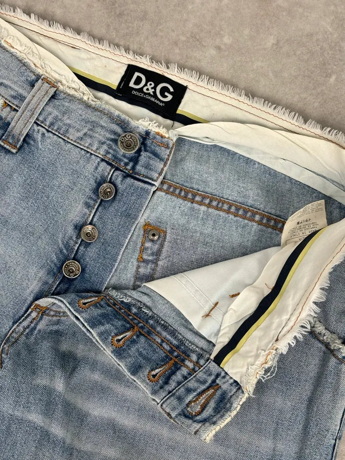 AW2004 Dolce & Gabbana Light Blue Denim International Flag Patch Jeans GqttpXY 9
