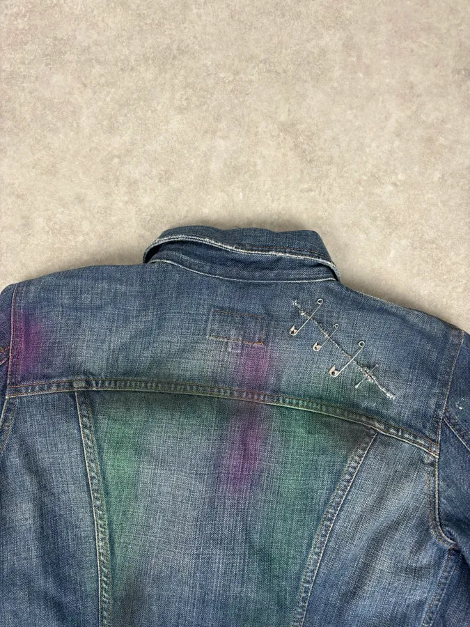 AW2001 Dolce & Gabbana Safety Pins Tie-Dye Distressed Denim Jacket KbiXNNY 5