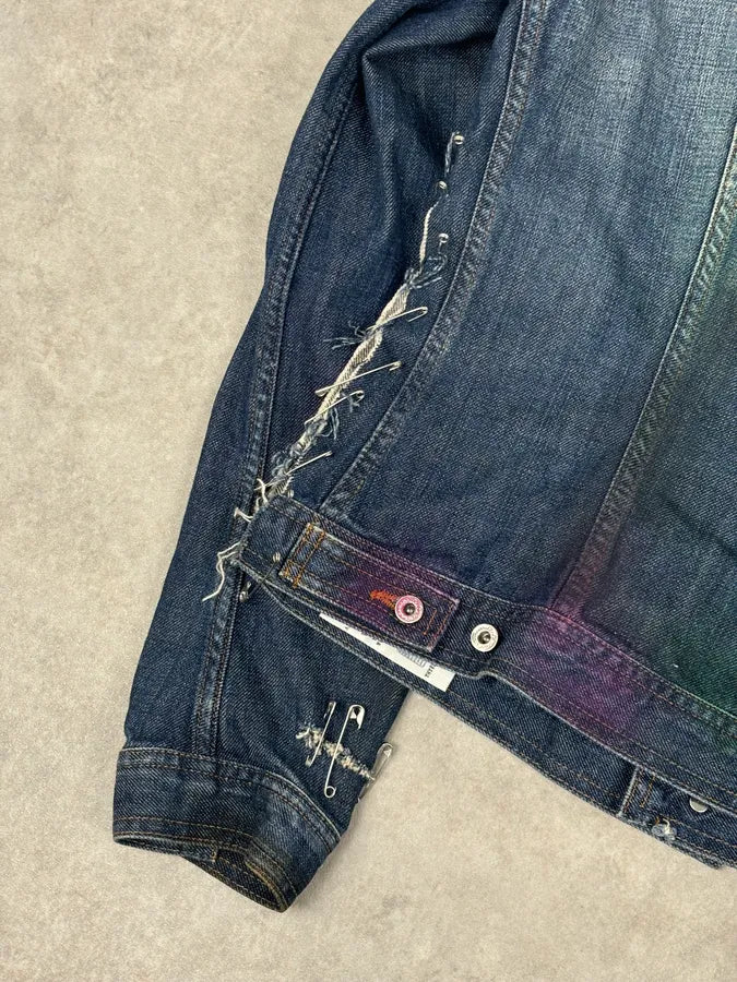 AW2001 Dolce & Gabbana Safety Pins Tie-Dye Distressed Denim Jacket KbiXNNY 9