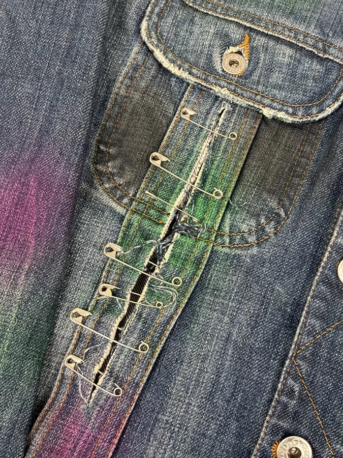 AW2001 Dolce & Gabbana Safety Pins Tie-Dye Distressed Denim Jacket KbiXNNY 8