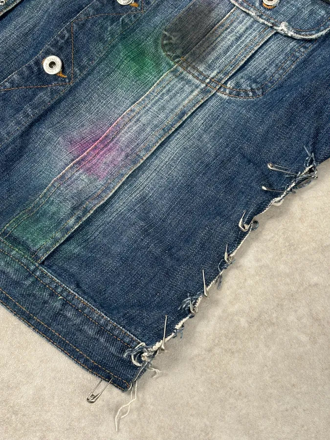 AW2001 Dolce & Gabbana Safety Pins Tie-Dye Distressed Denim Jacket KbiXNNY 10