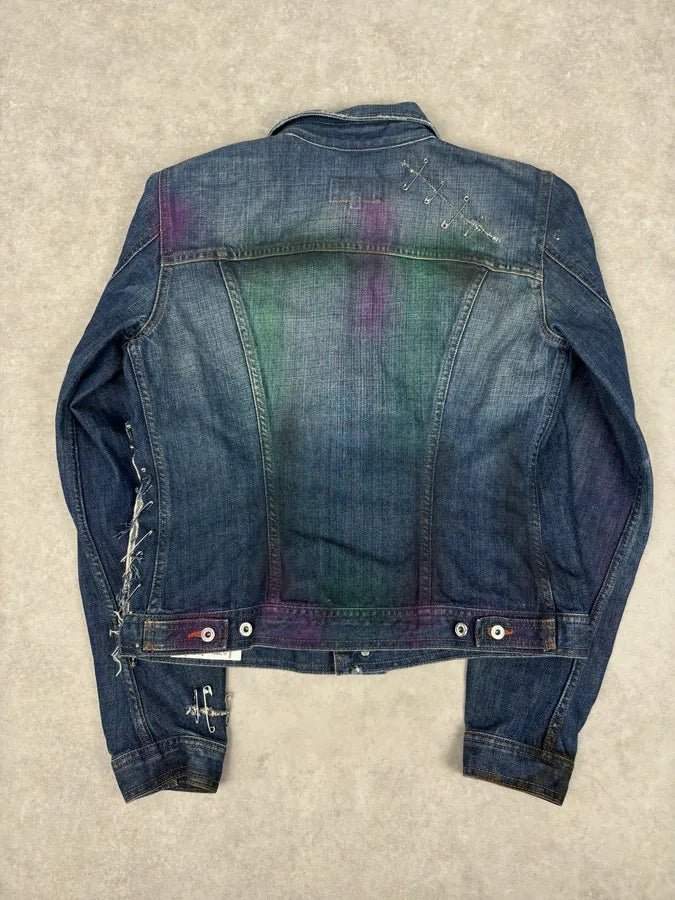 AW2001 Dolce & Gabbana Safety Pins Tie-Dye Distressed Denim Jacket KbiXNNY 4