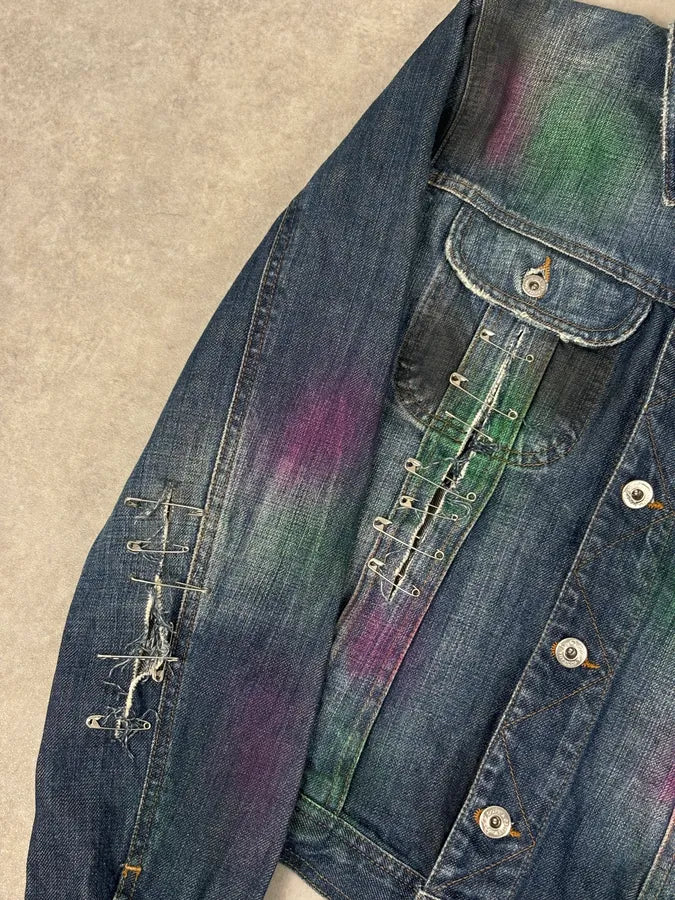 AW2001 Dolce & Gabbana Safety Pins Tie-Dye Distressed Denim Jacket KbiXNNY 7
