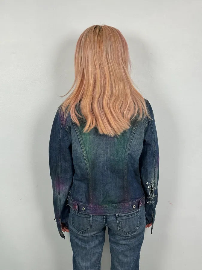 AW2001 Dolce & Gabbana Safety Pins Tie-Dye Distressed Denim Jacket KbiXNNY 2