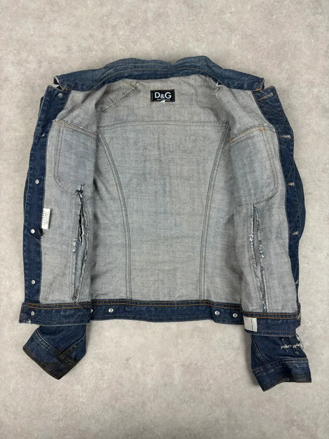 AW2001 Dolce & Gabbana Safety Pins Tie-Dye Distressed Denim Jacket KbiXNNY 6