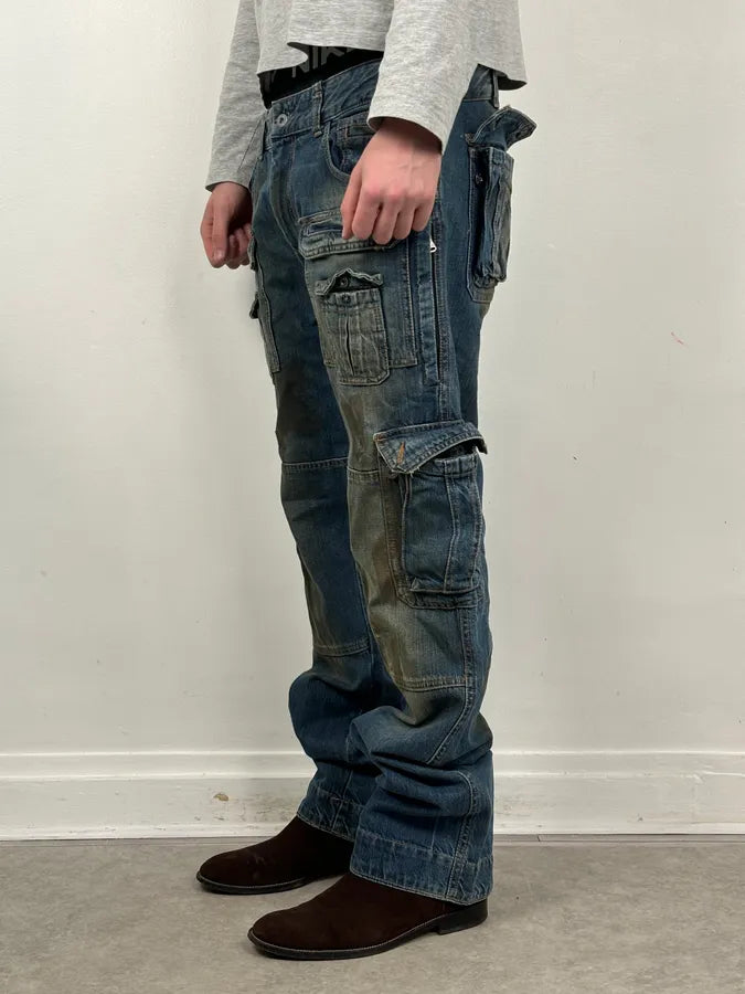 2000s Dolce & Gabbana Navy Dirty Effect Denim Cargo Jeans OXYAsRp 3