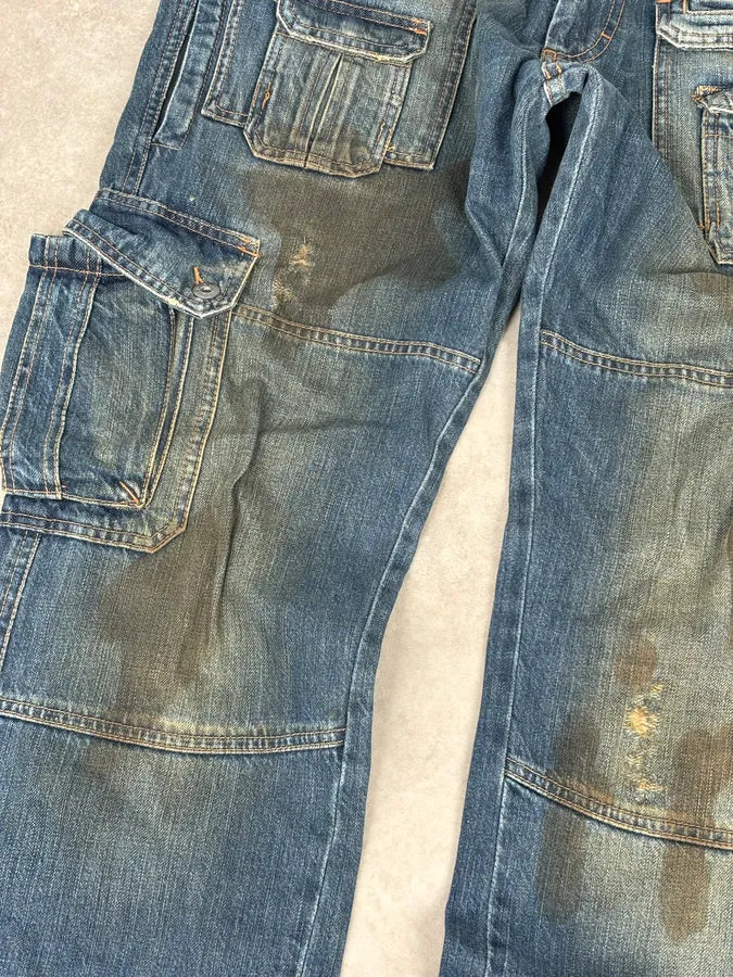 2000s Dolce & Gabbana Navy Dirty Effect Denim Cargo Jeans OXYAsRp 9