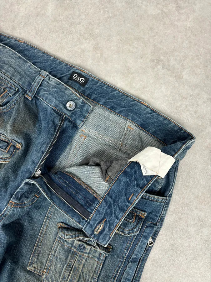 2000s Dolce & Gabbana Navy Dirty Effect Denim Cargo Jeans OXYAsRp 8