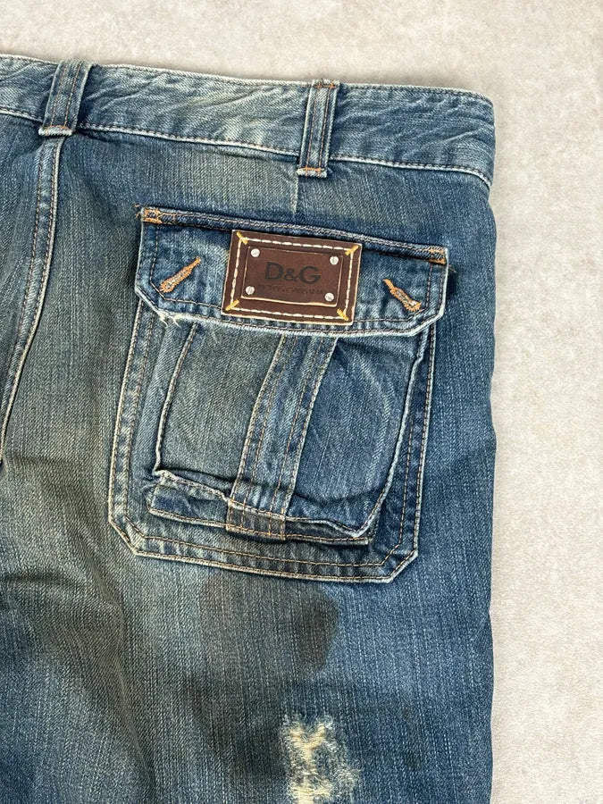 2000s Dolce & Gabbana Navy Dirty Effect Denim Cargo Jeans OXYAsRp 7
