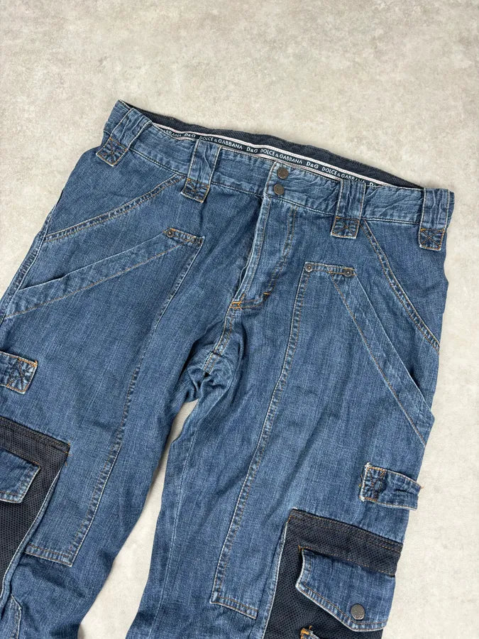 AW2004 Dolce & Gabbana Navy Denim Cargo Jeans FoeWcbS 4