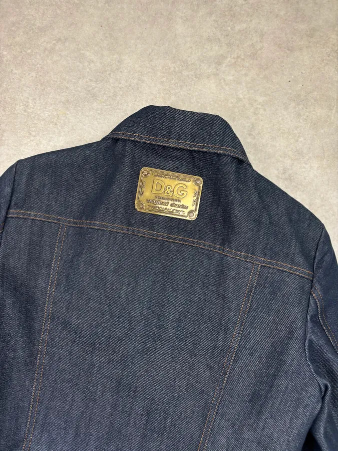 AW2005 Dolce & Gabbana Navy Denim Brown Pony Hair Trench Coat vkblKnq 5