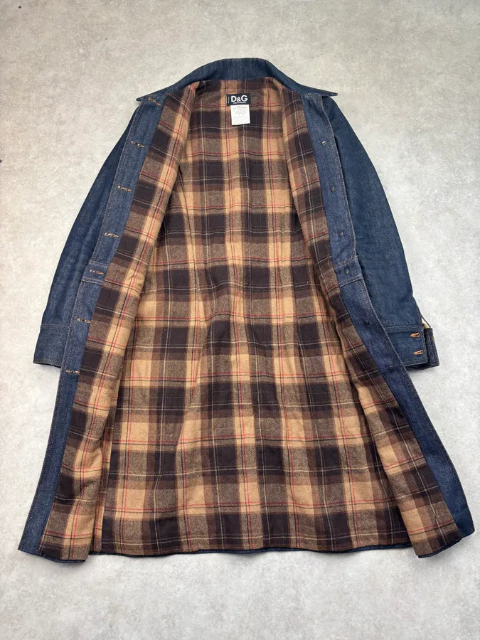 AW2005 Dolce & Gabbana Navy Denim Brown Pony Hair Trench Coat vkblKnq 9