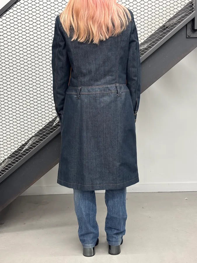 AW2005 Dolce & Gabbana Navy Denim Brown Pony Hair Trench Coat vkblKnq 2
