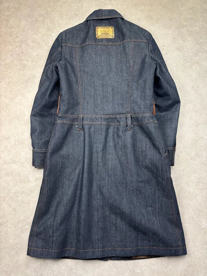 AW2005 Dolce & Gabbana Navy Denim Brown Pony Hair Trench Coat vkblKnq 4