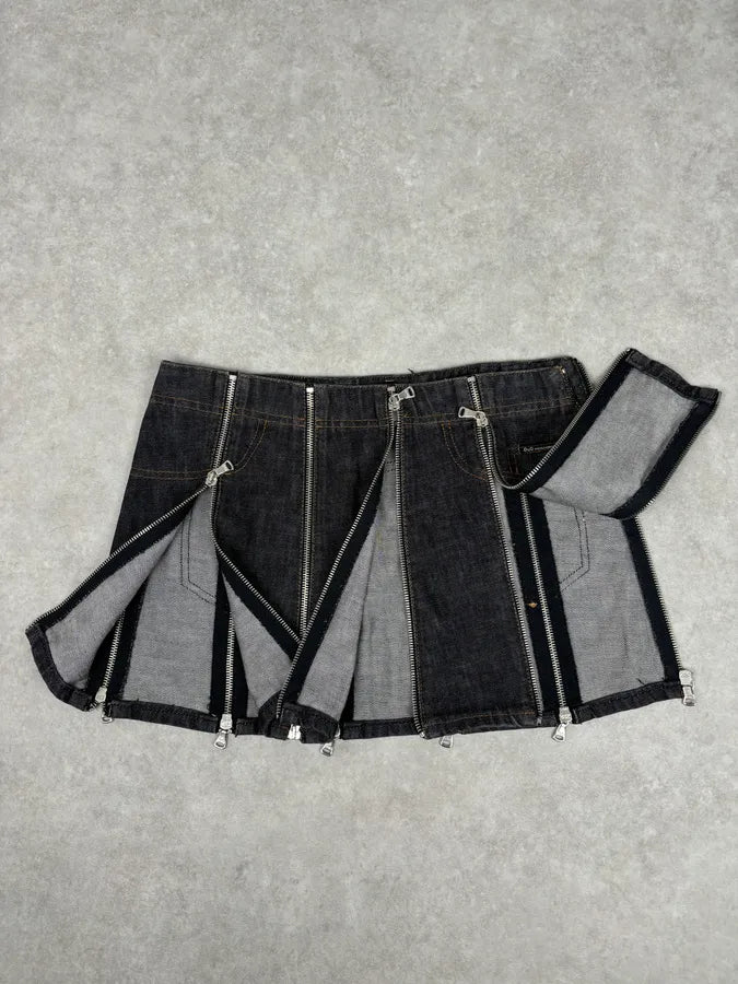 SS2003 Dolce & Gabbana Navy Denim Multi-Zip Skirt DVGRUDg 9