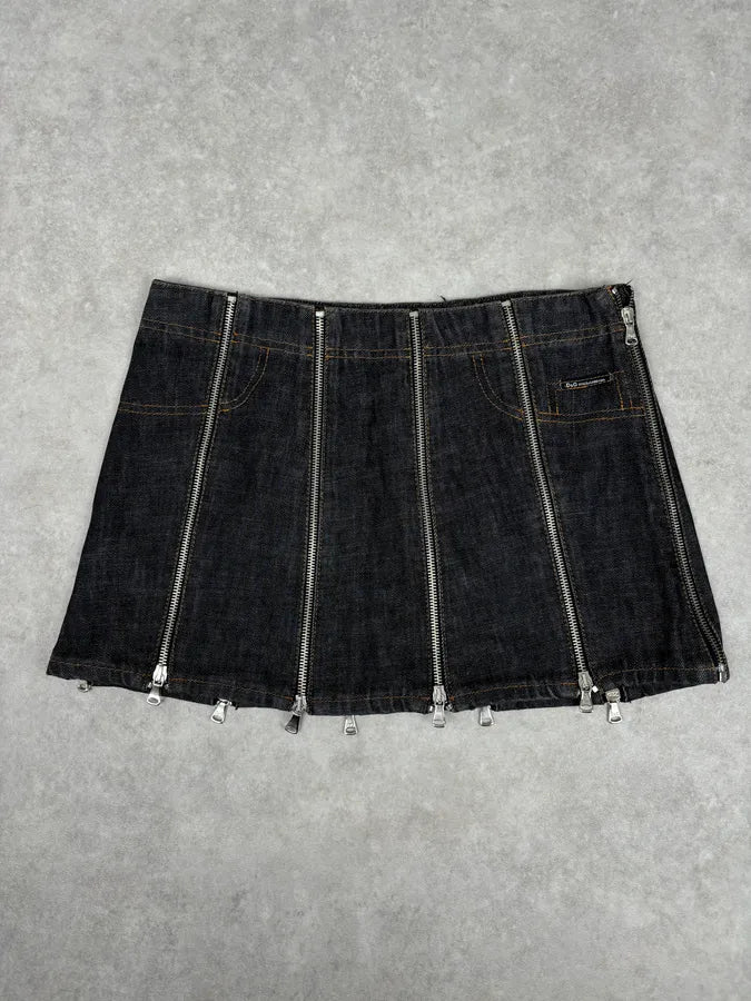 SS2003 Dolce & Gabbana Navy Denim Multi-Zip Skirt DVGRUDg 3