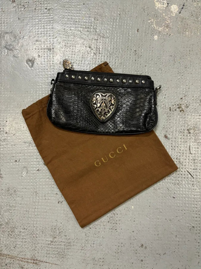 AW2007 Gucci Black Python Leather Studded Heart Bag by Frida Giannini gSIJPWq 0